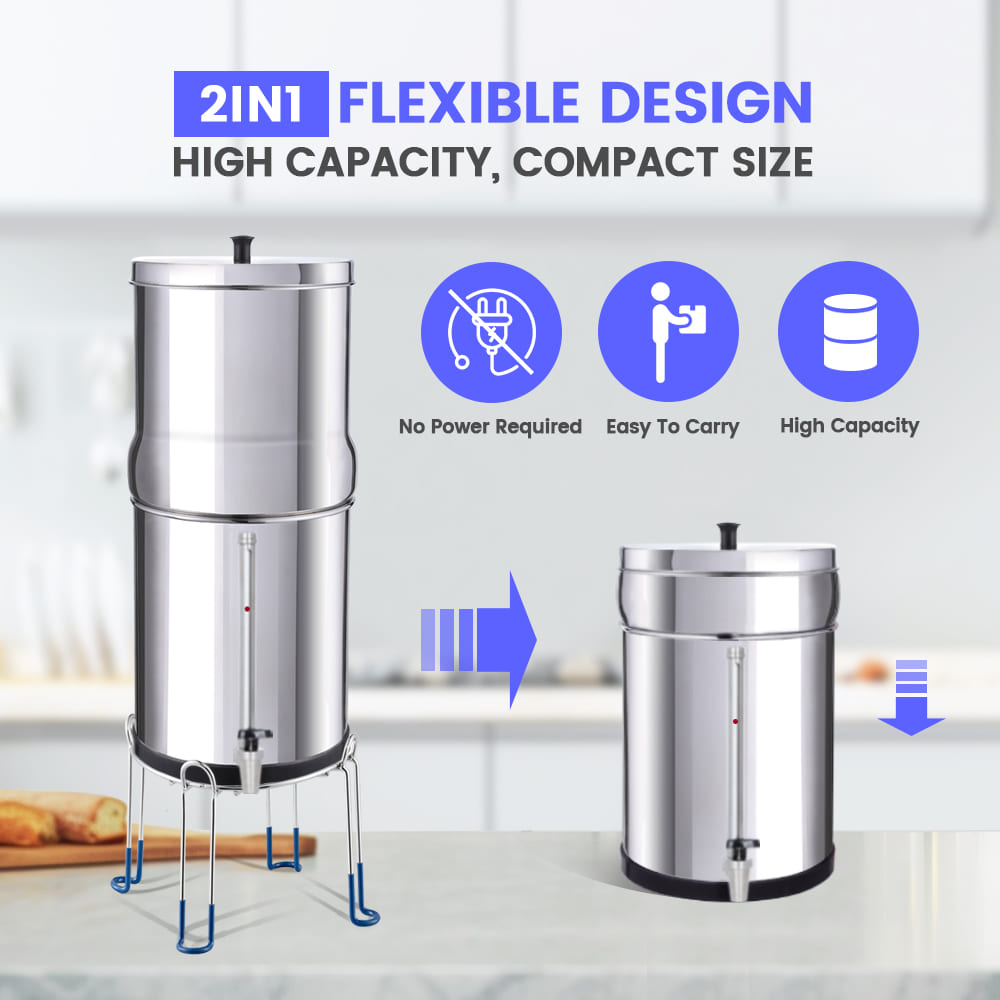 Flexible design of Amwater gravity-fed water filter and its portability