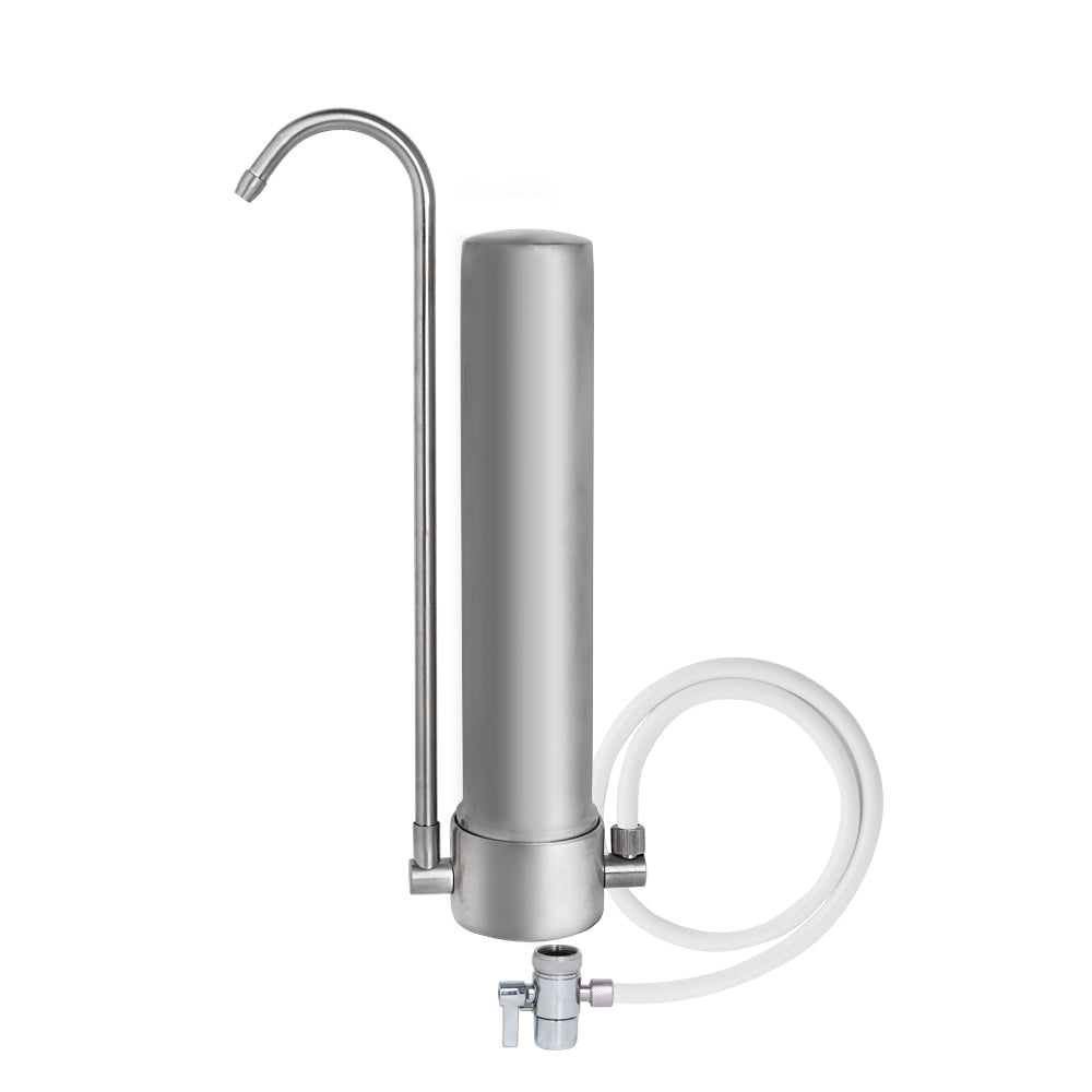Amwater stainless steel kitchen faucet filter on a white background