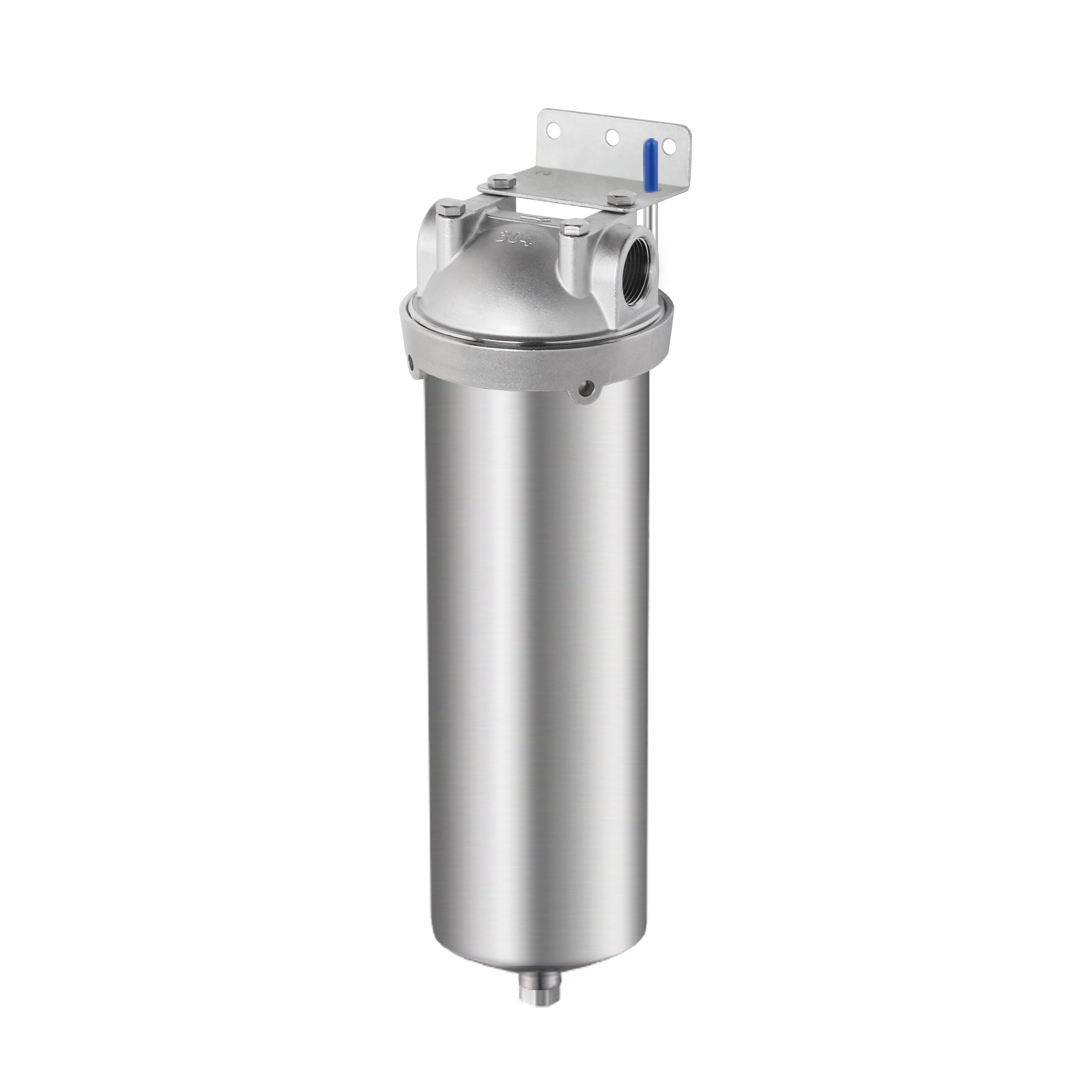 Amwater stainless steel whole house filter on a white background