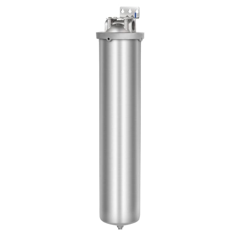 Amwater Whole House Stainless Steel Water Filter (20" Length, Style C Drain & 4.5" OD) for Sediment Filtration in Well Water Systems