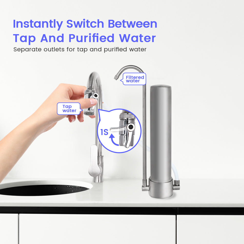 Easy switch between tap and purified water of Amwater stainless steel kitchen faucet filter
