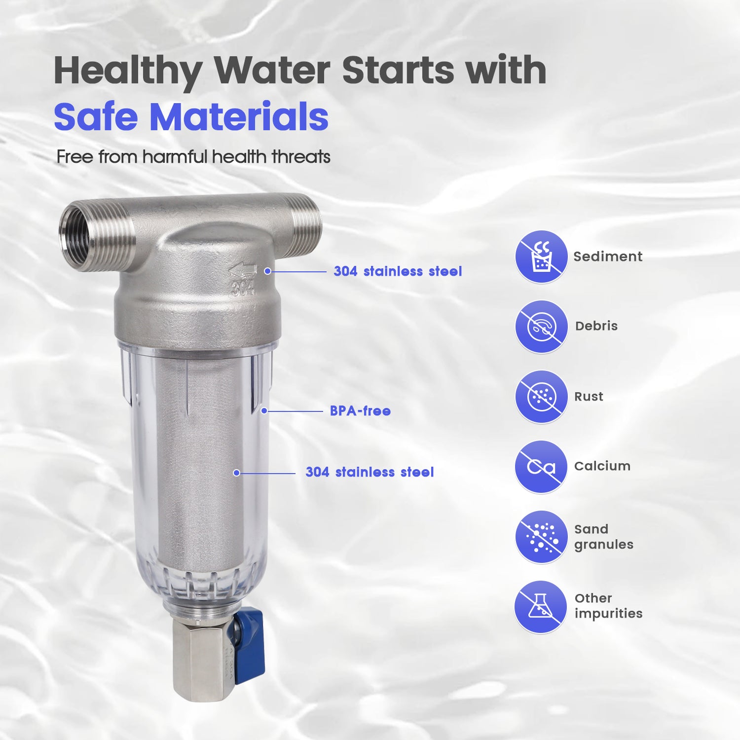 Amwater spin down water filter crafted with food-grade AISI 304 materials 
