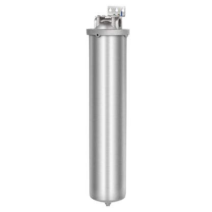 Amwater Whole House Stainless Steel Water Filter (20" Length, Style C Drain & 4.5" OD) for Sediment Filtration in Well Water Systems