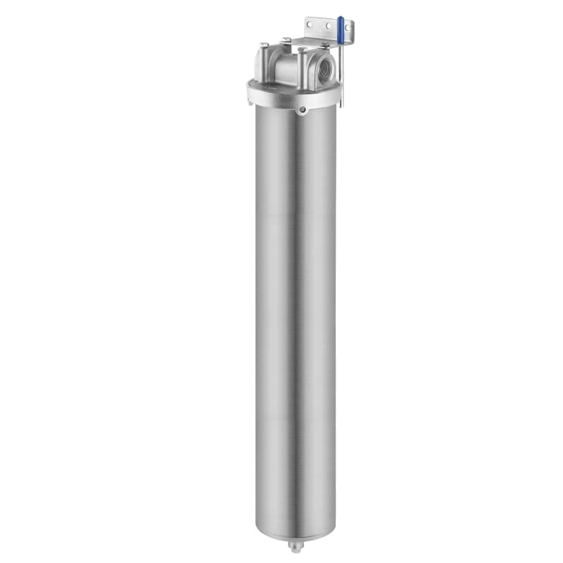 Amwater Whole House Stainless Steel Water Filter (20" Length, Style C Drain & 2.5" OD) for Sediment Filtration in Well Water Systems